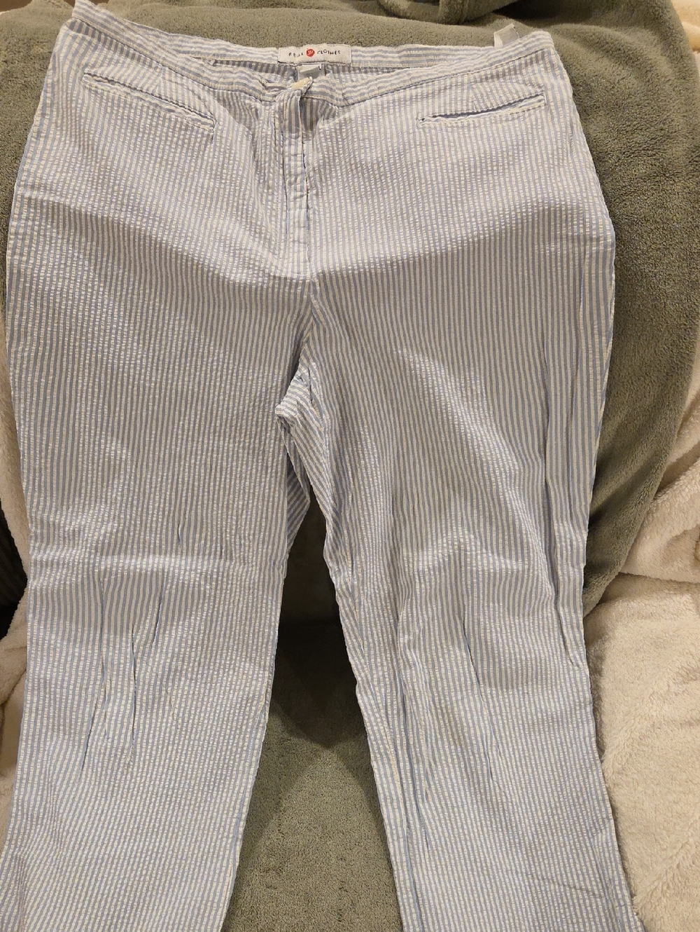 Women’s Light Blue Striped Ankle Pants, Real Clothes, Size 12